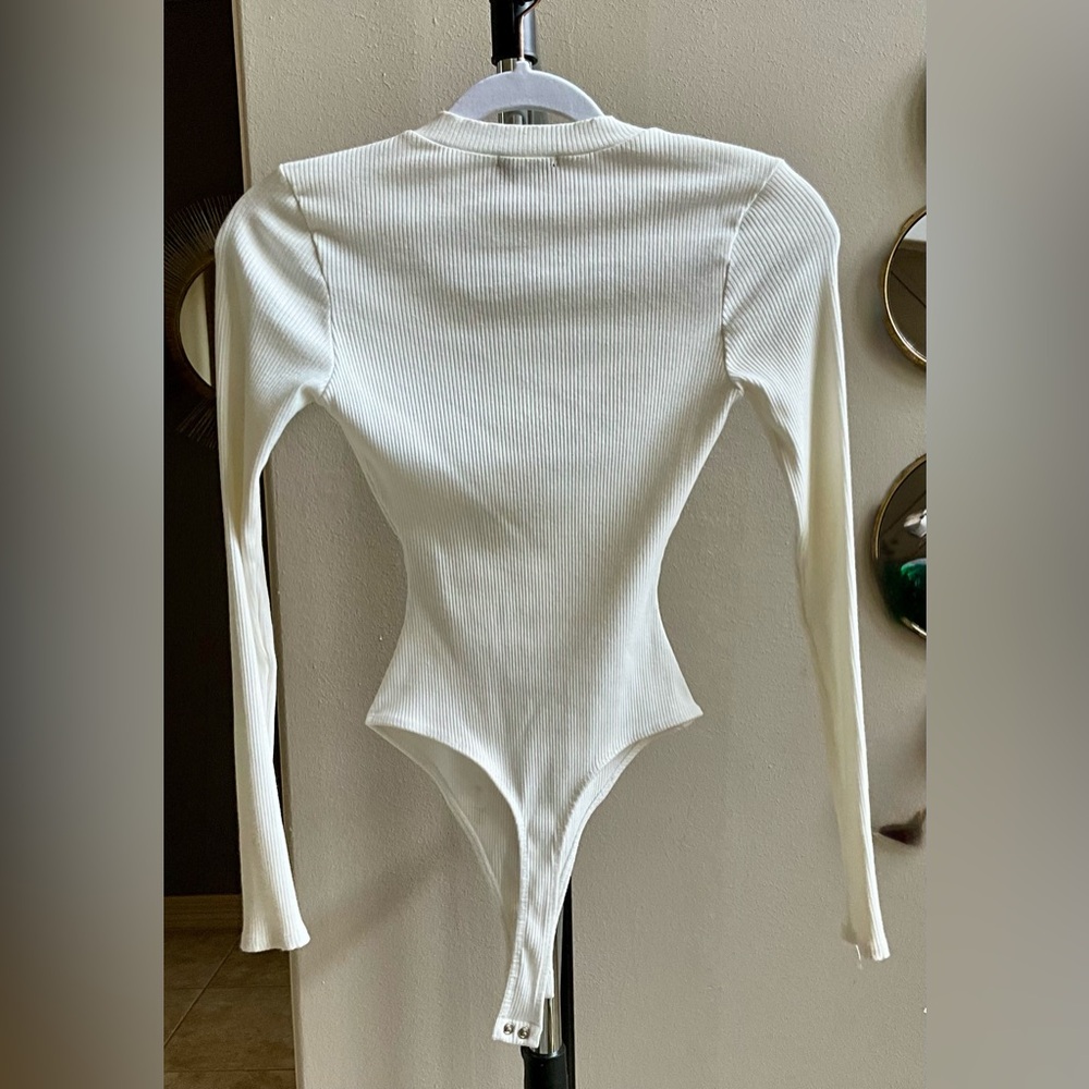 White Ribbed Long Sleeve Bodysuit